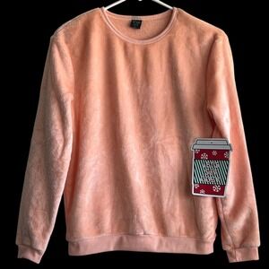 Cold Crush Sweatshirt Top Women's Peach Velour Fleece Crewneck Pullover Size XS